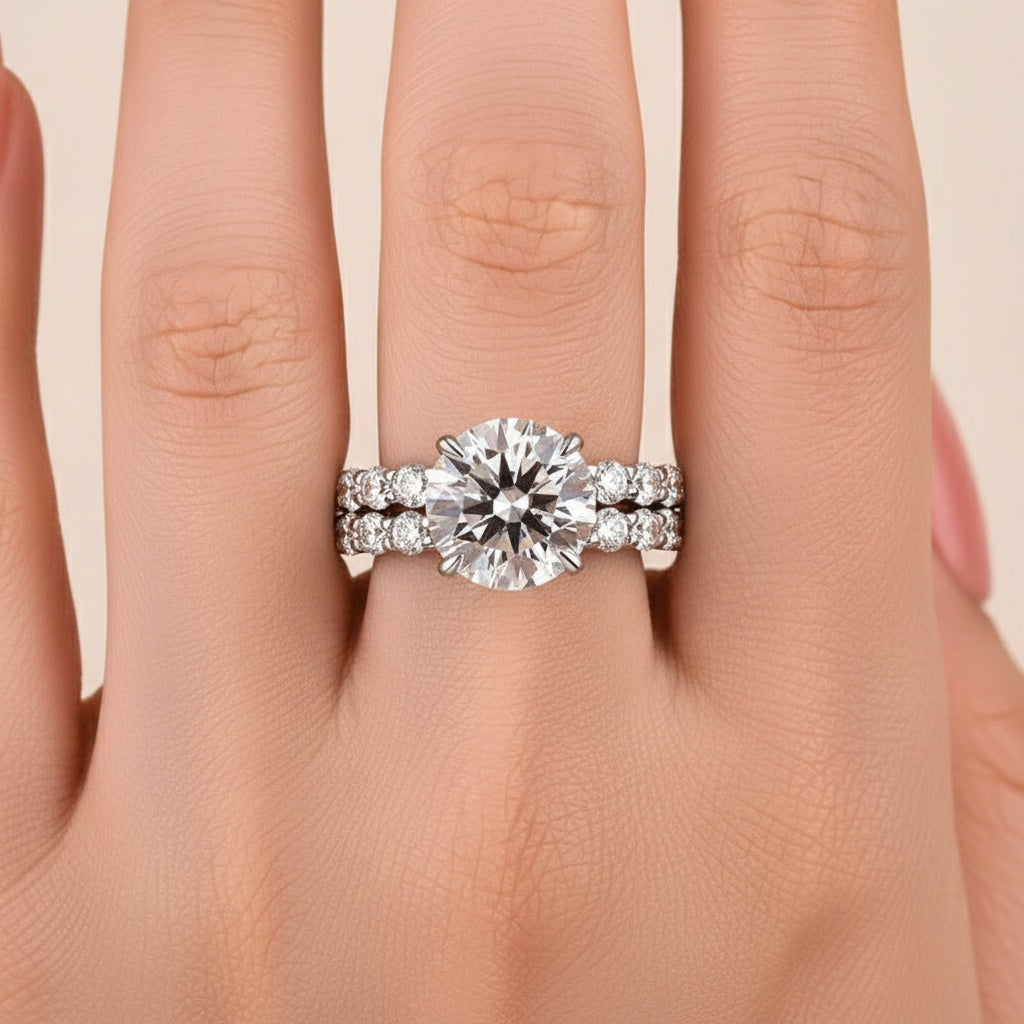 Aurevyn Moissanite 2.0Ct~4.0Ct Round Cut Side Stone White Gold Travel Bridal Set
