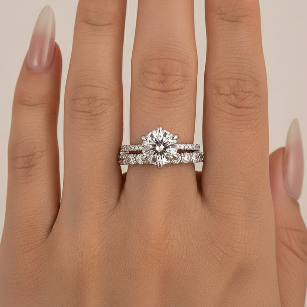 Aurevyn Moissanite 2.0Ct~4.0Ct Round Cut White Gold Wedding Ring Set