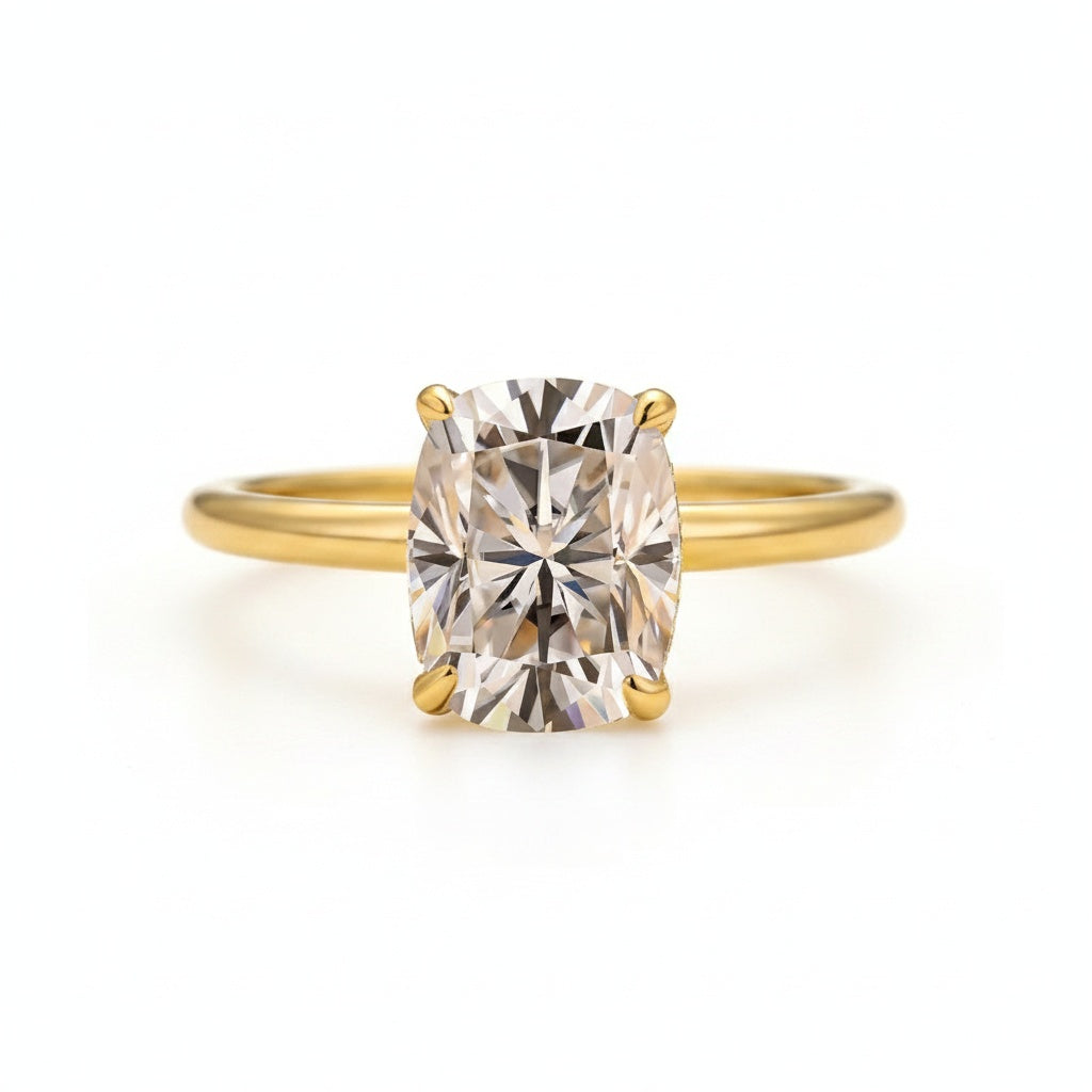 Aurevyn Moissanite 2.5 Ct Cushion Cut Solitaire Yellow Gold Promise Ring For Women