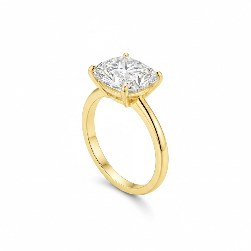 Aurevyn Moissanite 2.5 Ct Cushion Cut Solitaire Yellow Gold Promise Ring For Women