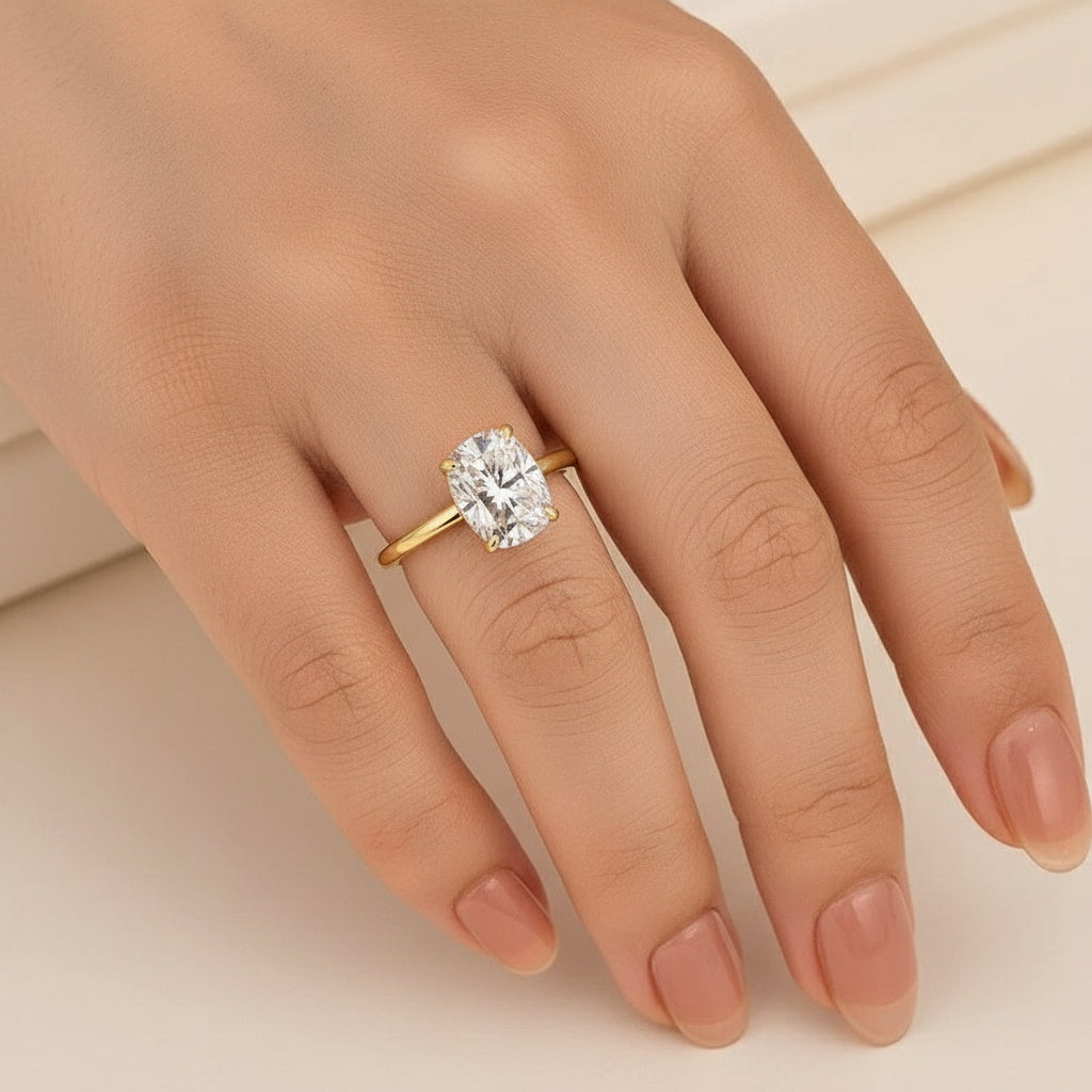 Aurevyn Moissanite 2.5 Ct Cushion Cut Solitaire Yellow Gold Promise Ring For Women