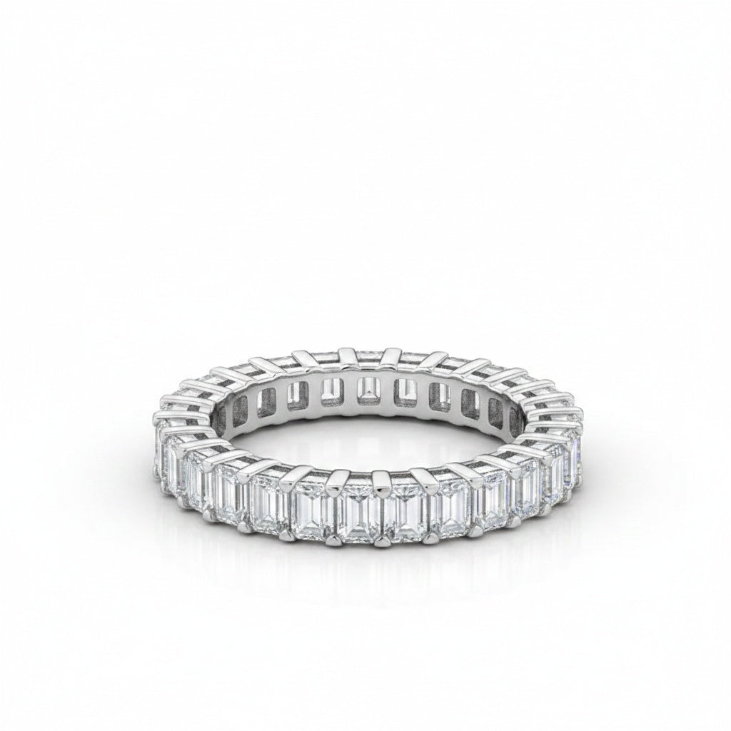 Aurevyn Moissanite 2.5 Ct Emerald Cut Eternity White Gold Wedding Band