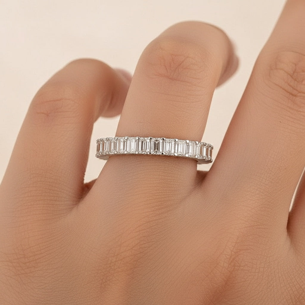 Aurevyn Moissanite 2.5 Ct Emerald Cut Eternity White Gold Wedding Band