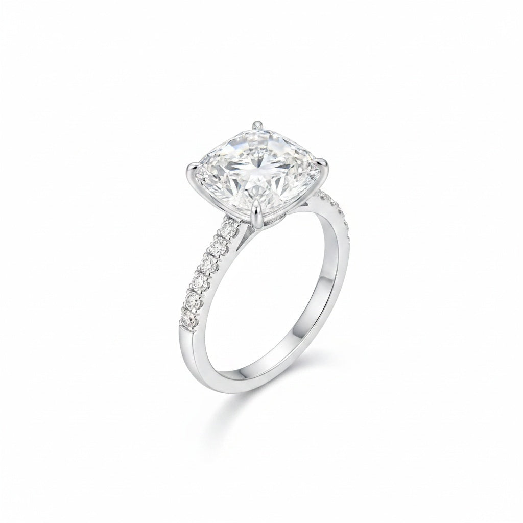 Aurevyn Moissanite 2.5 Ct Square Cushion Cut White Gold Promise Bridal Ring
