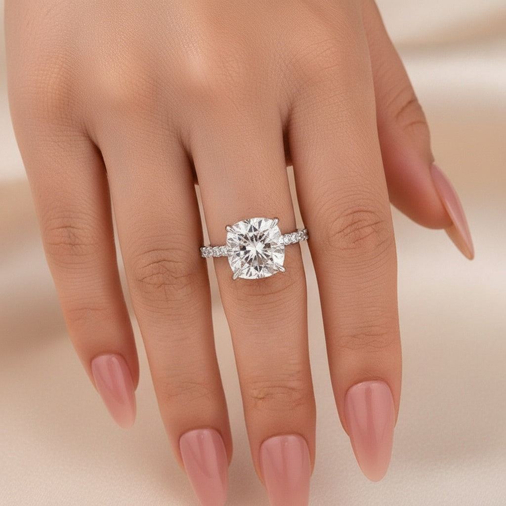 Aurevyn Moissanite 2.5 Ct Square Cushion Cut White Gold Promise Bridal Ring