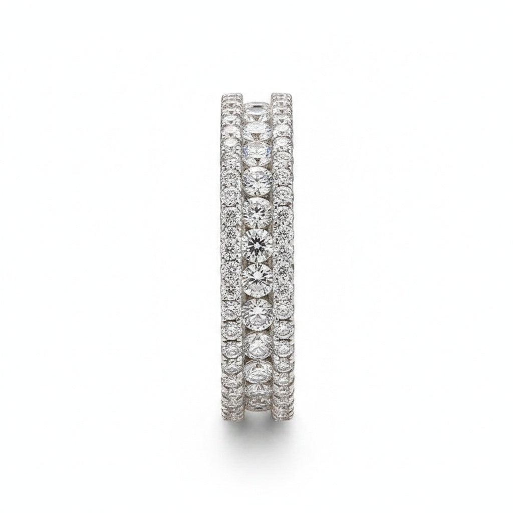 Aurevyn Moissanite 2.5Ct Classic Round Cut Wide Wedding Band In Sterling Silver
