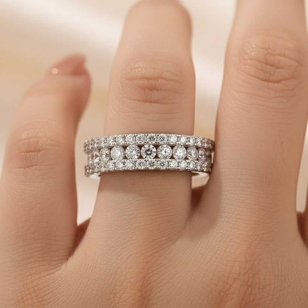 Aurevyn Moissanite 2.5Ct Classic Round Cut Wide Wedding Band In Sterling Silver
