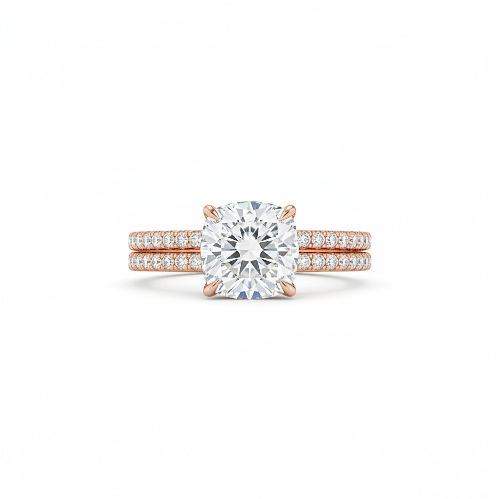 Aurevyn Moissanite 2.5Ct Cushion Cut Rose Gold Bridal Wedding Ring Set