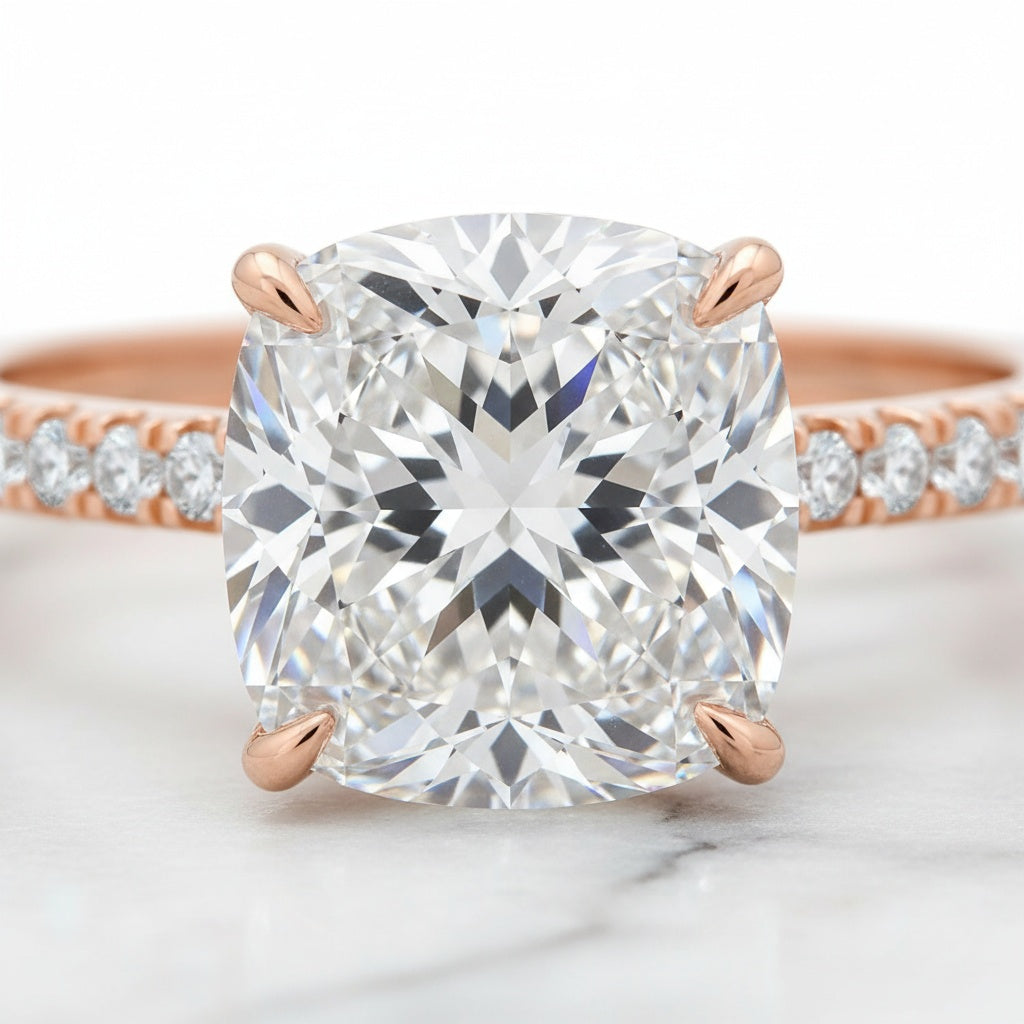 Aurevyn Moissanite 2.5Ct Cushion Cut Rose Gold Bridal Wedding Ring Set