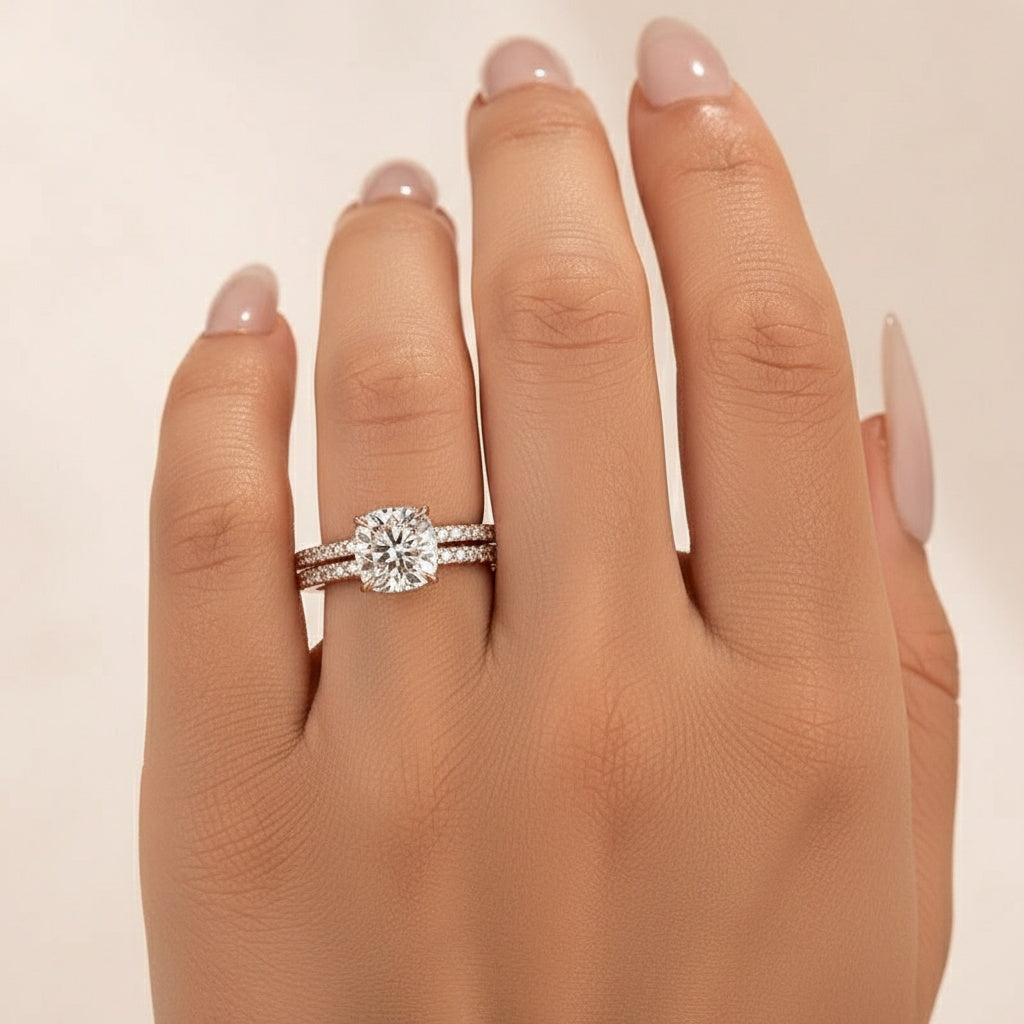 Aurevyn Moissanite 2.5Ct Cushion Cut Rose Gold Bridal Wedding Ring Set