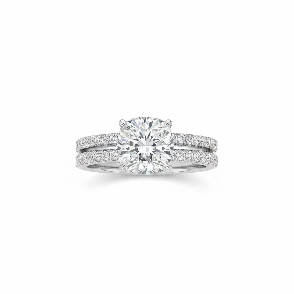 Aurevyn Moissanite 2.5Ct Cushion Cut White Gold Bridal Wedding Ring Set