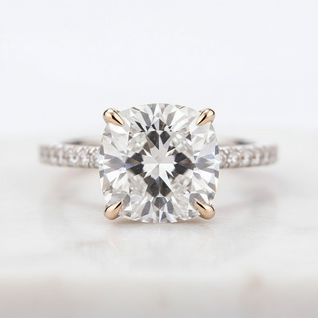 Aurevyn Moissanite 2.5Ct Cushion Cut White Gold Bridal Wedding Ring Set
