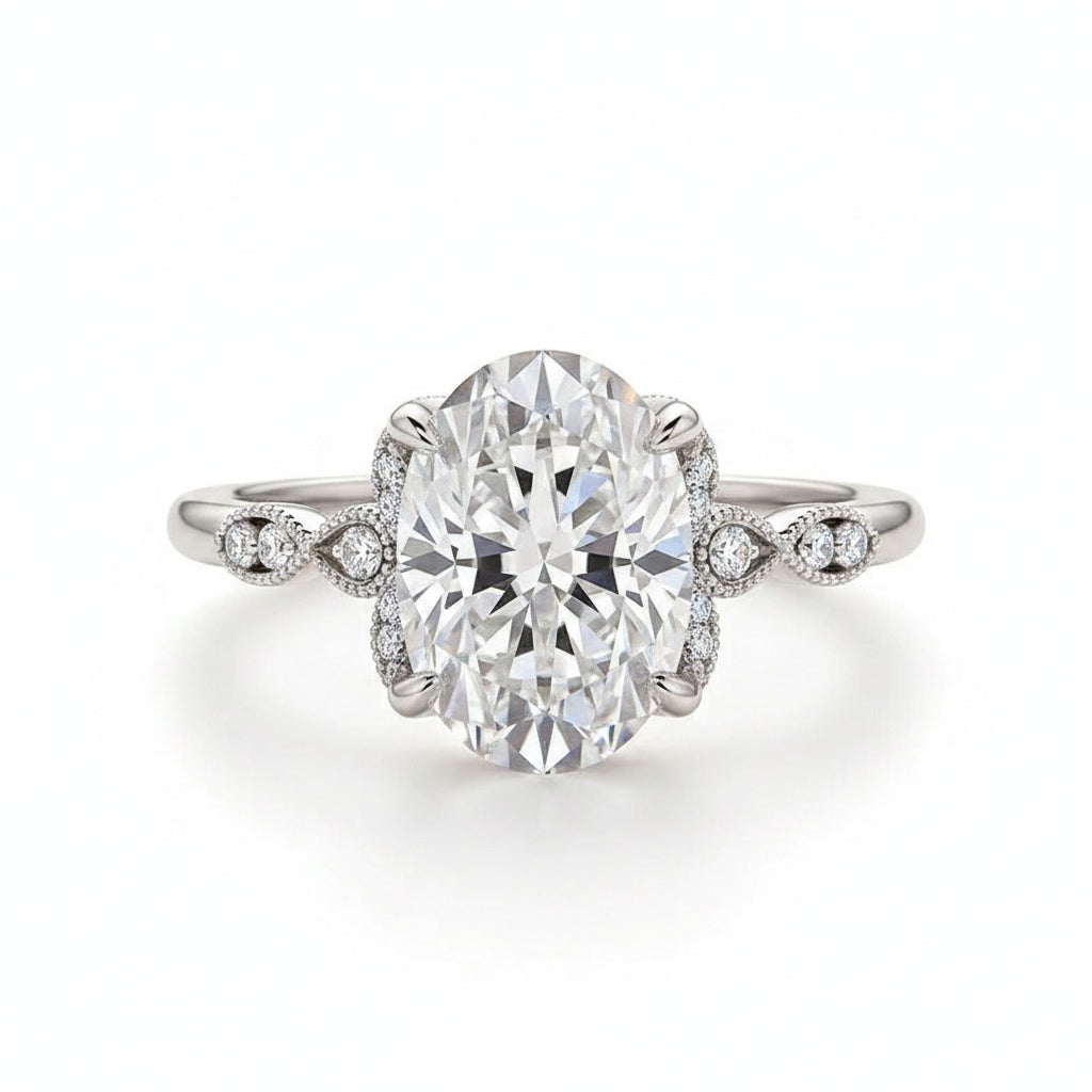 Aurevyn Moissanite 2.5Ct Oval Cut White Gold Engagement Ring