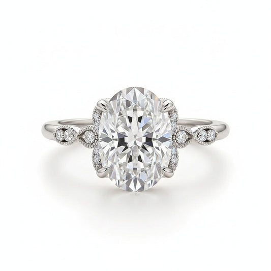 Aurevyn Moissanite 2.5Ct Oval Cut White Gold Engagement Ring