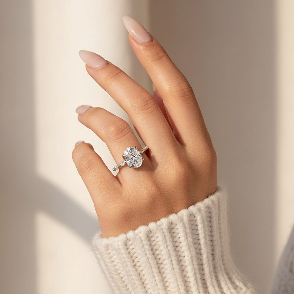 Aurevyn Moissanite 2.5Ct Oval Cut White Gold Engagement Ring