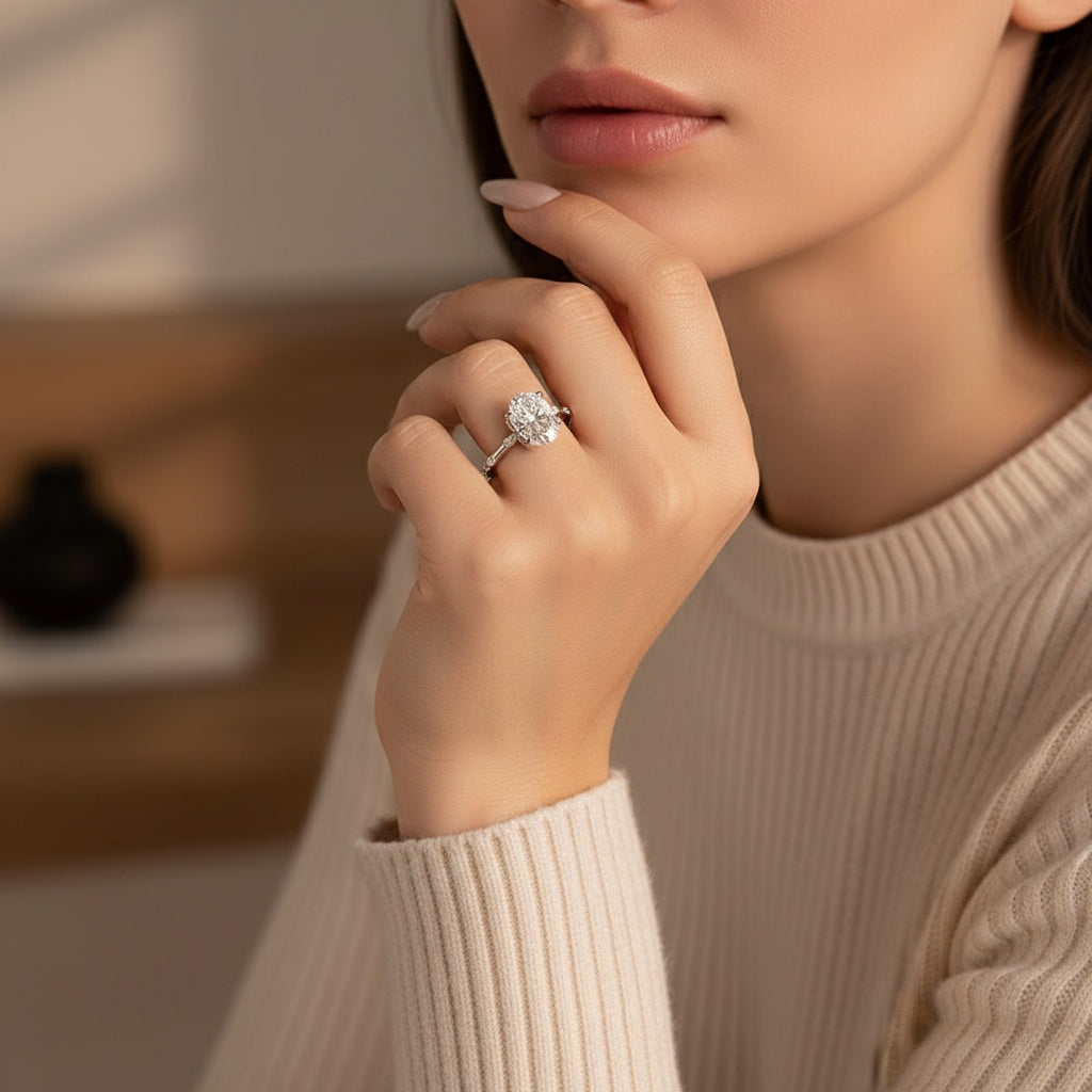 Aurevyn Moissanite 2.5Ct Oval Cut White Gold Engagement Ring
