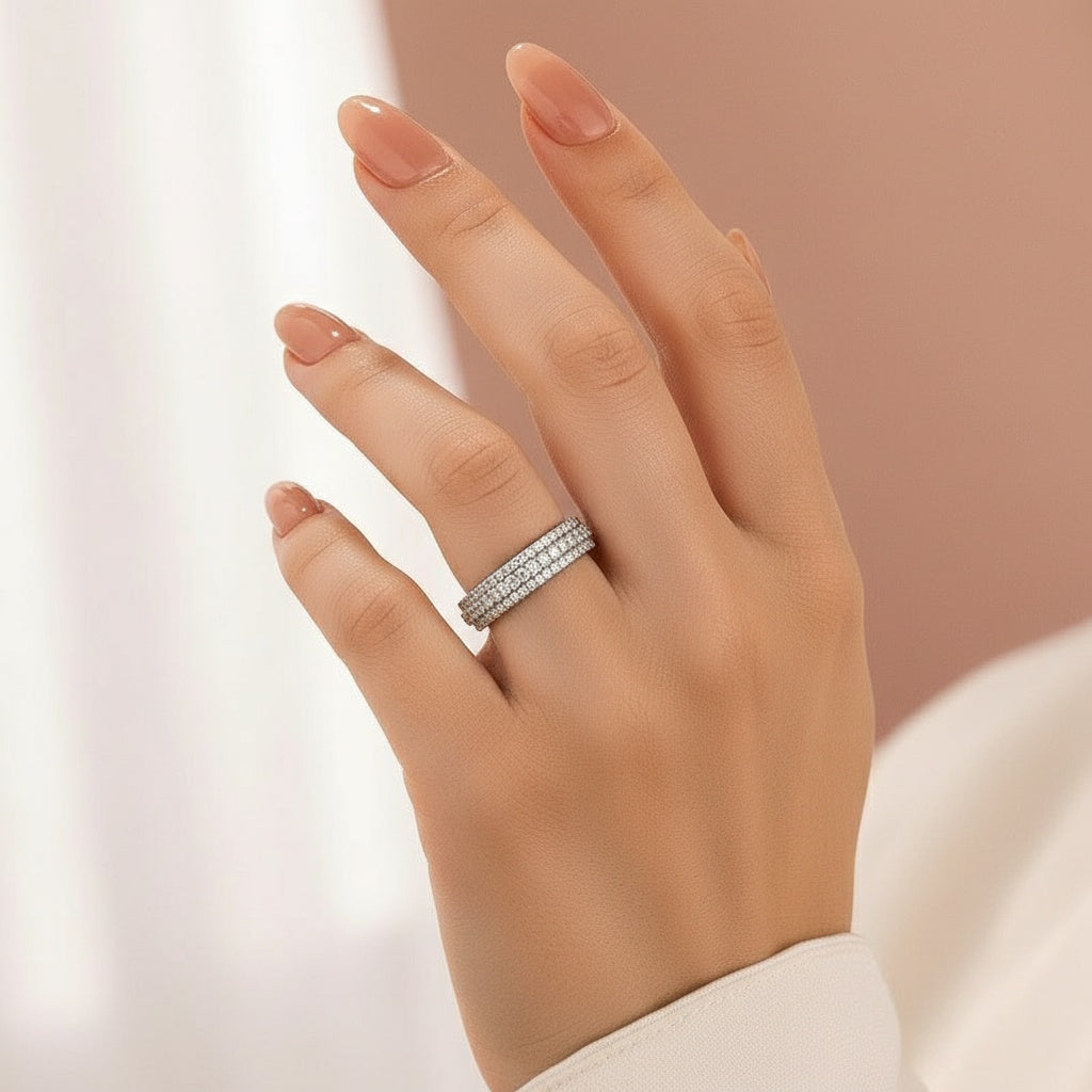 Aurevyn Moissanite 2.5Ct Round Cut White Gold Pavé White Gold Wedding Band In Sterling Silver