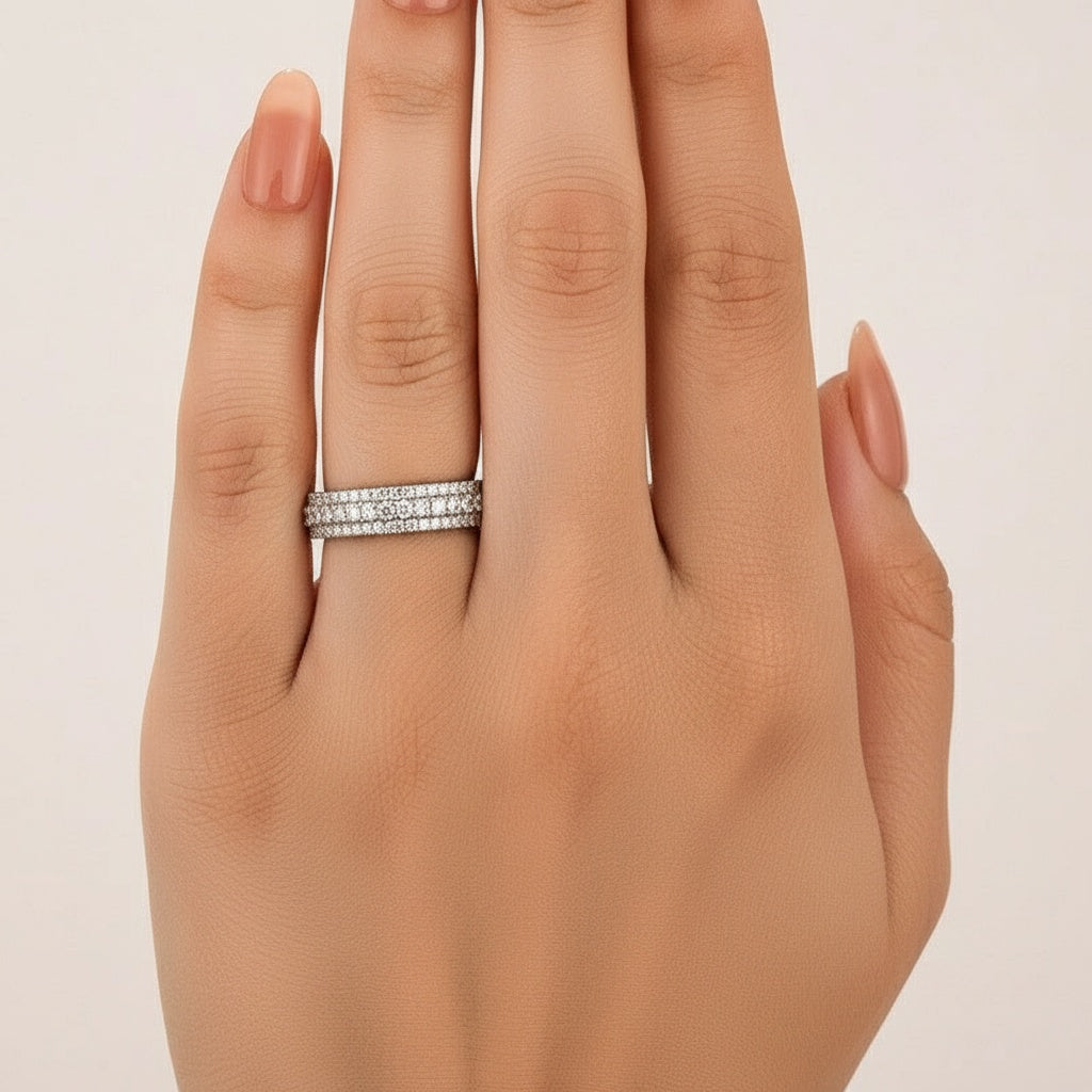 Aurevyn Moissanite 2.5Ct Round Cut White Gold Pavé White Gold Wedding Band In Sterling Silver