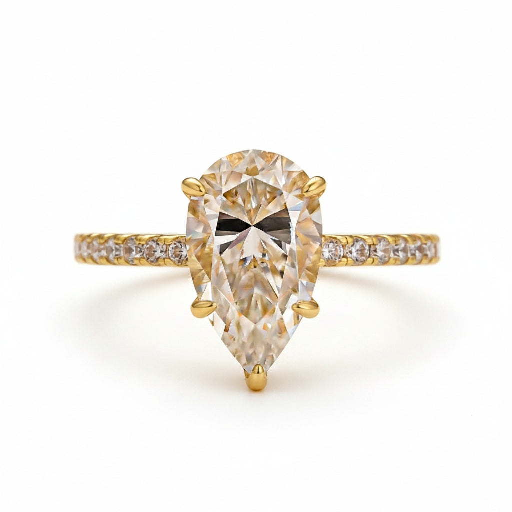 Aurevyn Moissanite 2.8Ct Pear Cut Yellow Gold Promise Ring For Women