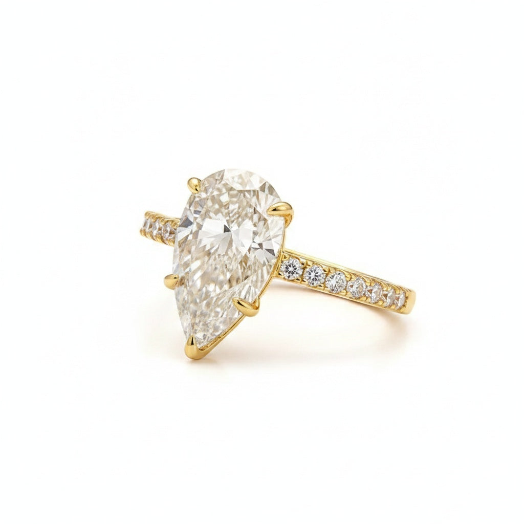 Aurevyn Moissanite 2.8Ct Pear Cut Yellow Gold Promise Ring For Women