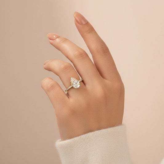 Aurevyn Moissanite 2.8Ct Pear Cut Yellow Gold Promise Ring For Women