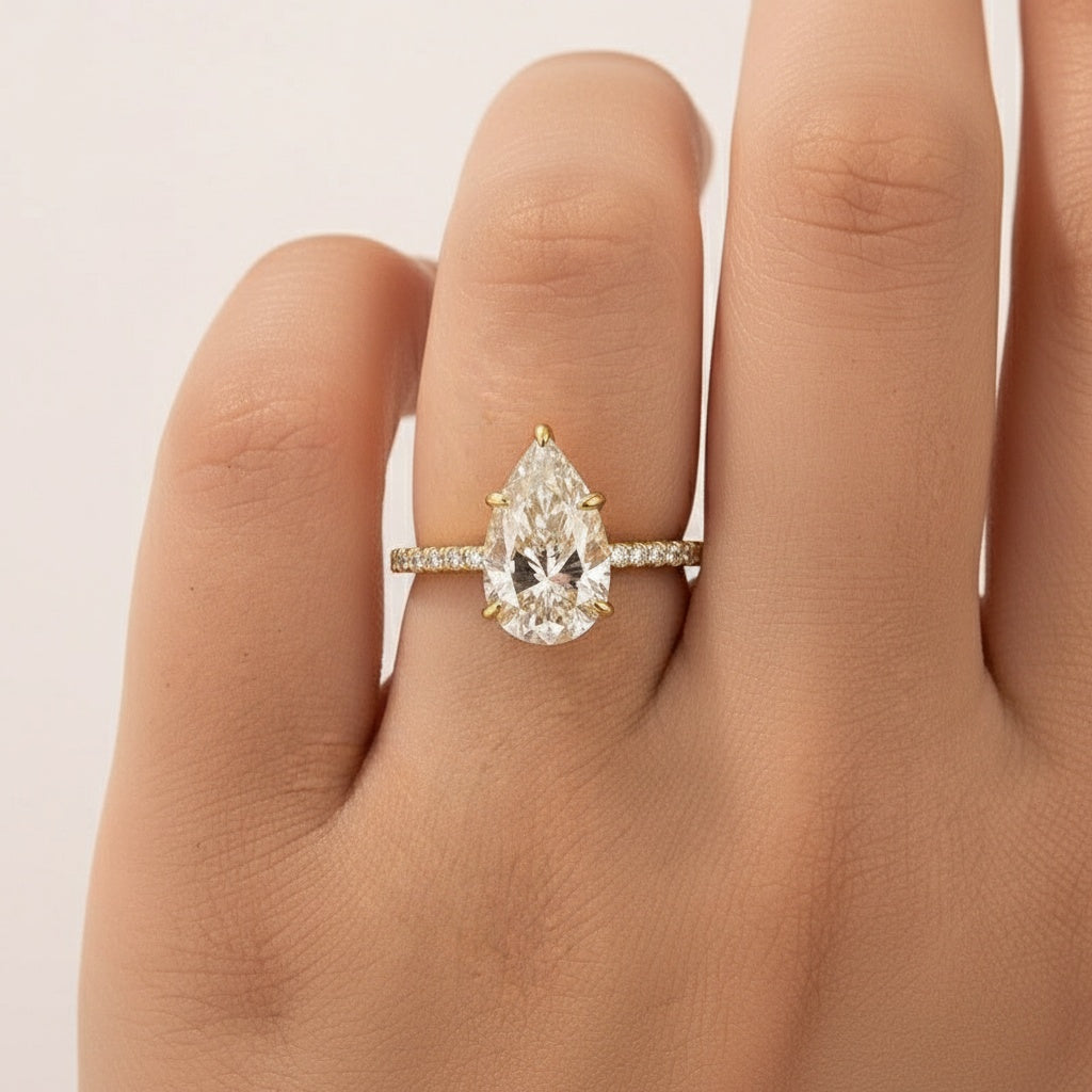 Aurevyn Moissanite 2.8Ct Pear Cut Yellow Gold Promise Ring For Women