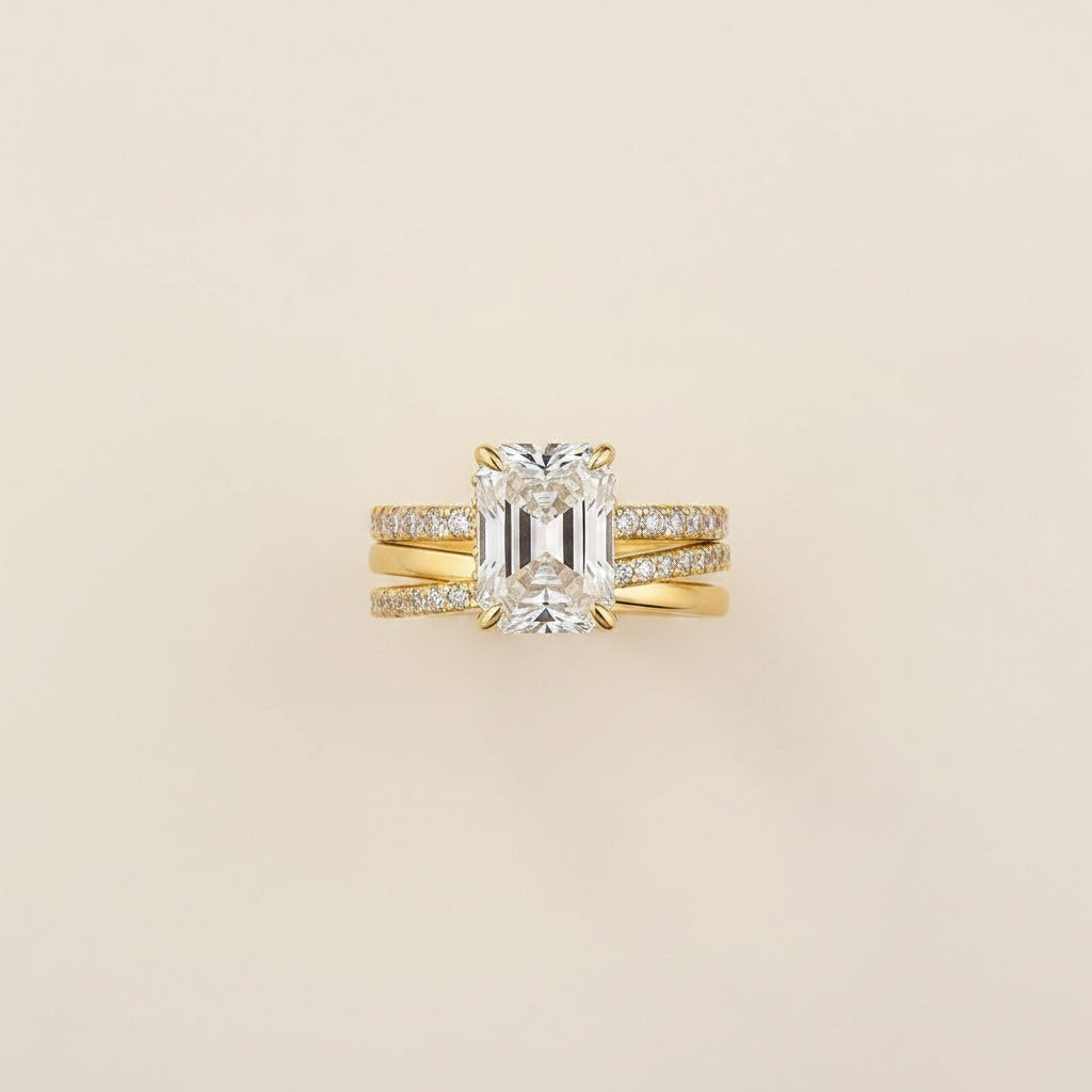 Aurevyn Moissanite 2PC 3.5 Ct Radiant Cut/Emerald Cut Twist Yellow Gold Wedding Ring Set For Women