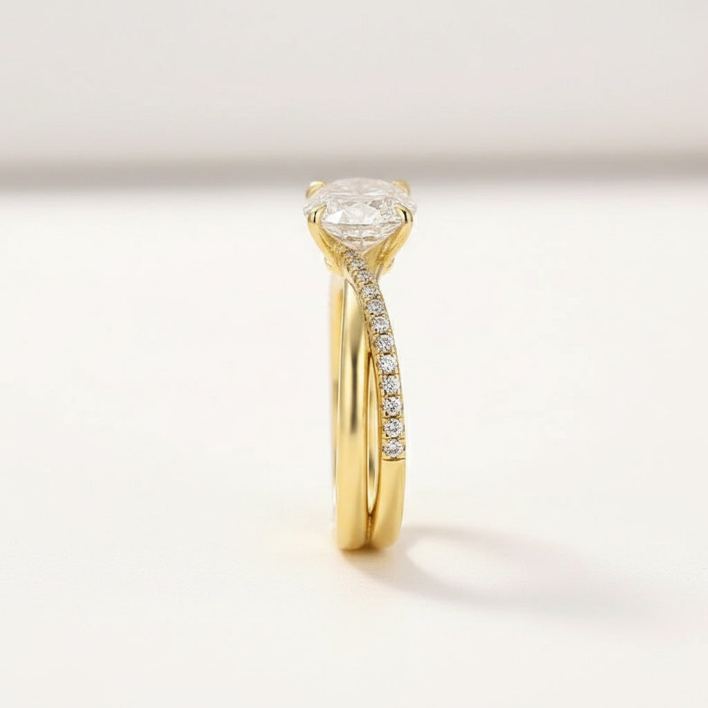 Aurevyn Moissanite 2PC 4.0 Ct Oval Cut Twist Yellow Gold Wedding Ring Set For Women