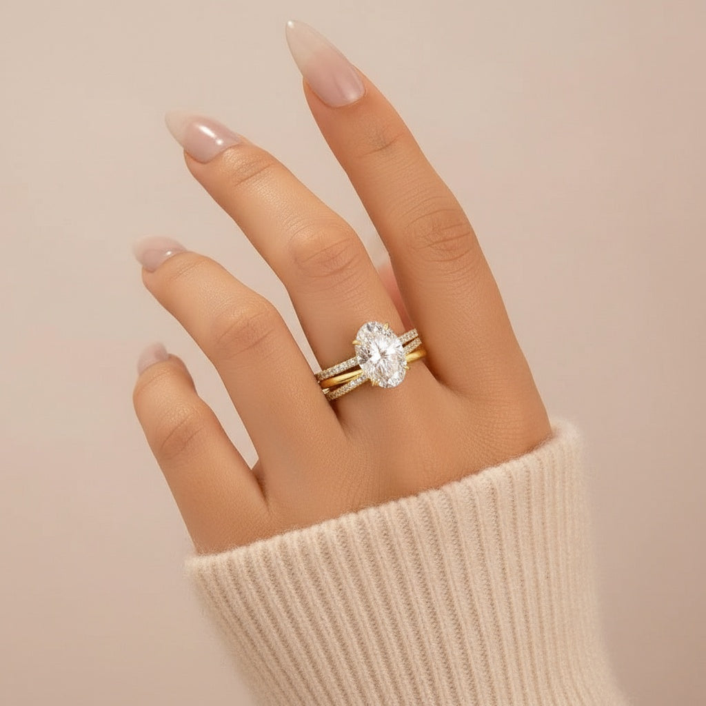Aurevyn Moissanite 2PC 4.0 Ct Oval Cut Twist Yellow Gold Wedding Ring Set For Women