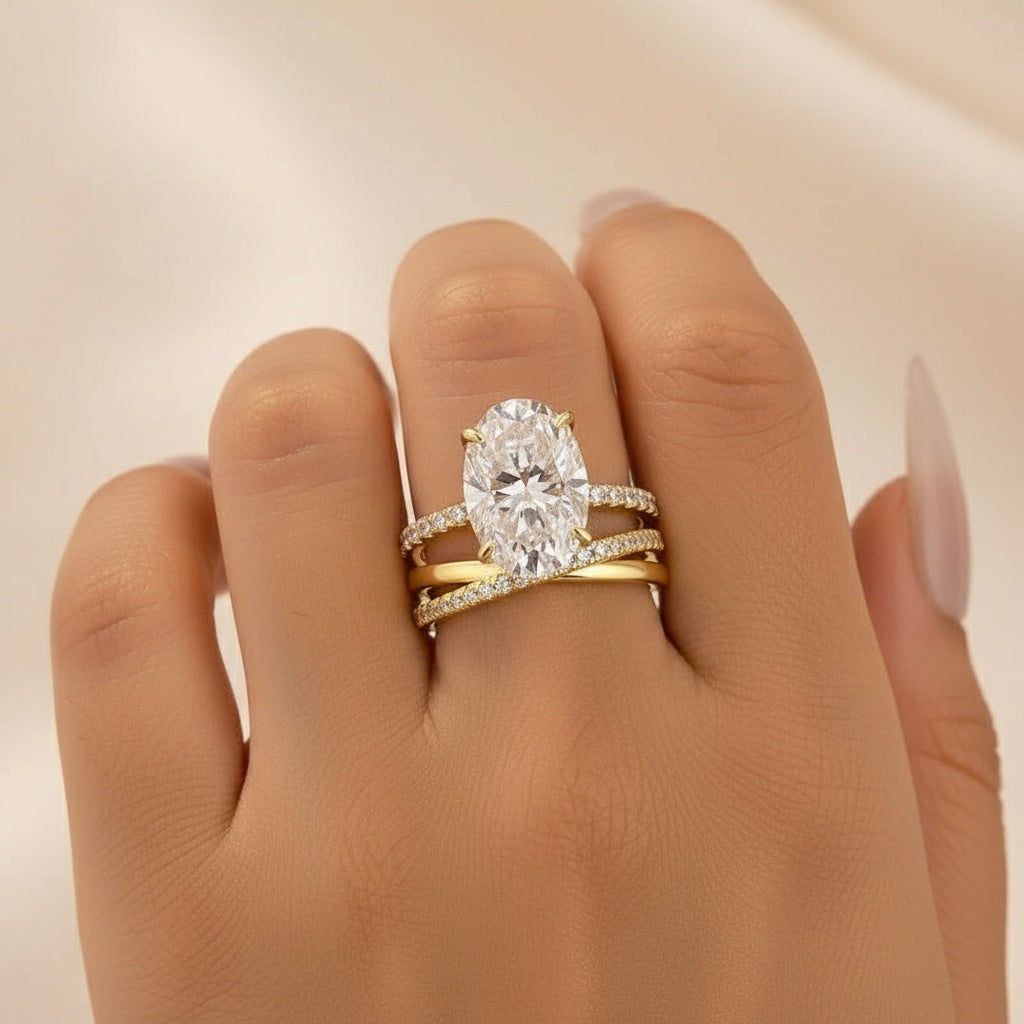 Aurevyn Moissanite 2PC 4.0 Ct Oval Cut Twist Yellow Gold Wedding Ring Set For Women