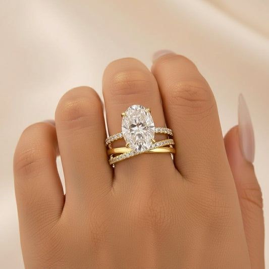 Aurevyn Moissanite 2PC 4.0 Ct Oval Cut Twist Yellow Gold Wedding Ring Set For Women