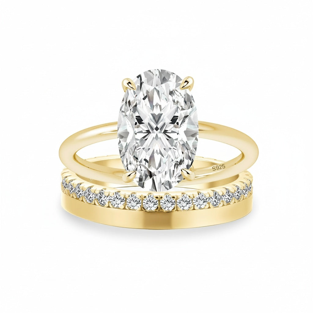 Aurevyn Moissanite 2PC 5.5Ct/4.0Ct Oval Cut Hidden Halo Engagement Ring With Round Cut Wedding Band Wedding Ring Set