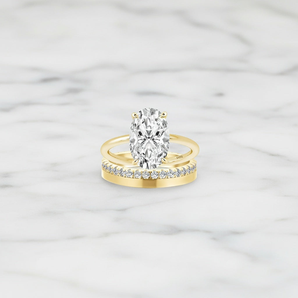 Aurevyn Moissanite 2PC 5.5Ct/4.0Ct Oval Cut Hidden Halo Engagement Ring With Round Cut Wedding Band Wedding Ring Set