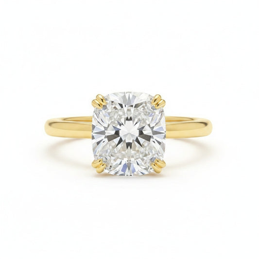Aurevyn Moissanite 3.0 Ct Cushion Cut Solitaire Double Prongs Yellow Gold Promise Ring For Women