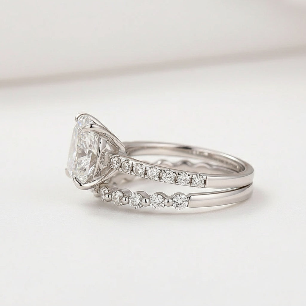 Aurevyn Moissanite 3.0 Ct Cushion Cut White Gold Bridal Ring Set