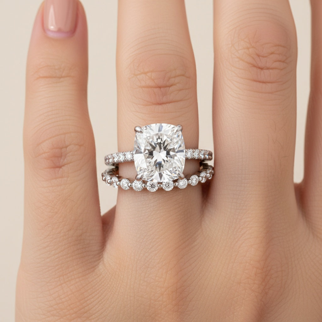 Aurevyn Moissanite 3.0 Ct Cushion Cut White Gold Bridal Ring Set