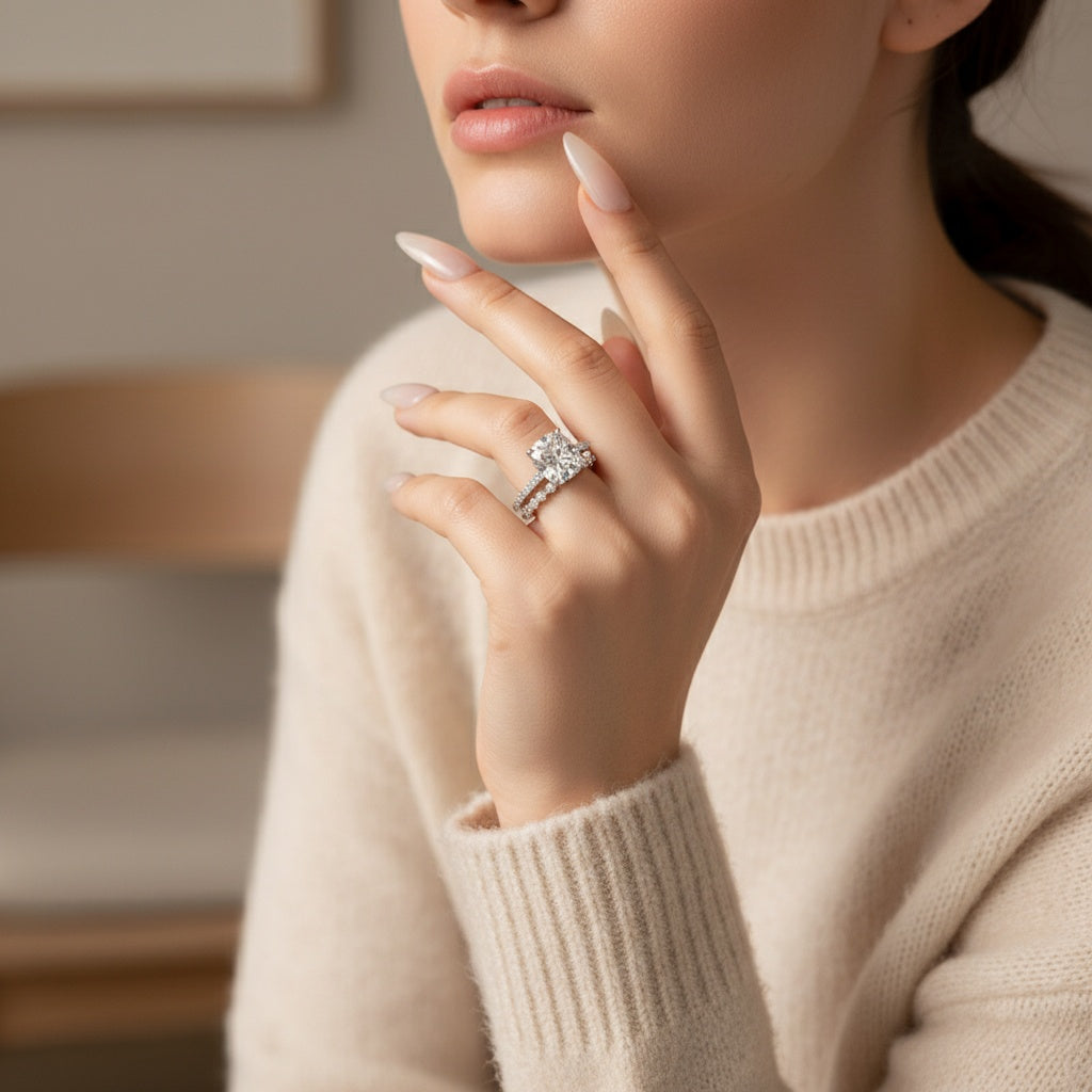 Aurevyn Moissanite 3.0 Ct Cushion Cut White Gold Bridal Ring Set