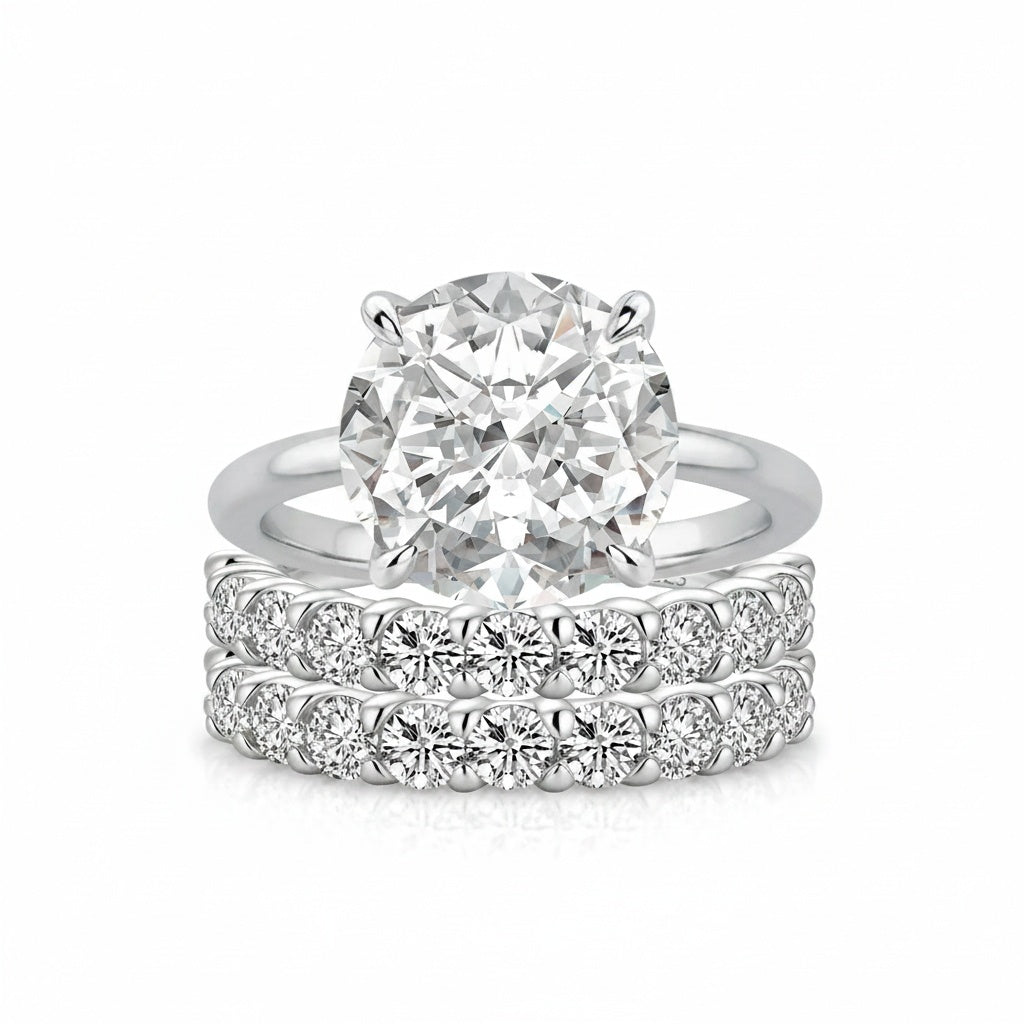 Aurevyn Moissanite 3.0 Ct Round Cut Engagement Ring with Half Round Cut Wedding Band