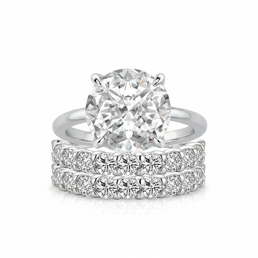 Aurevyn Moissanite 3.0 Ct Round Cut Engagement Ring with Half Round Cut Wedding Band