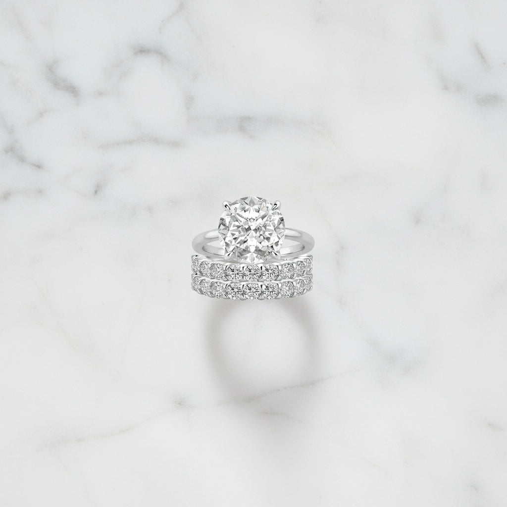 Aurevyn Moissanite 3.0 Ct Round Cut Engagement Ring with Half Round Cut Wedding Band
