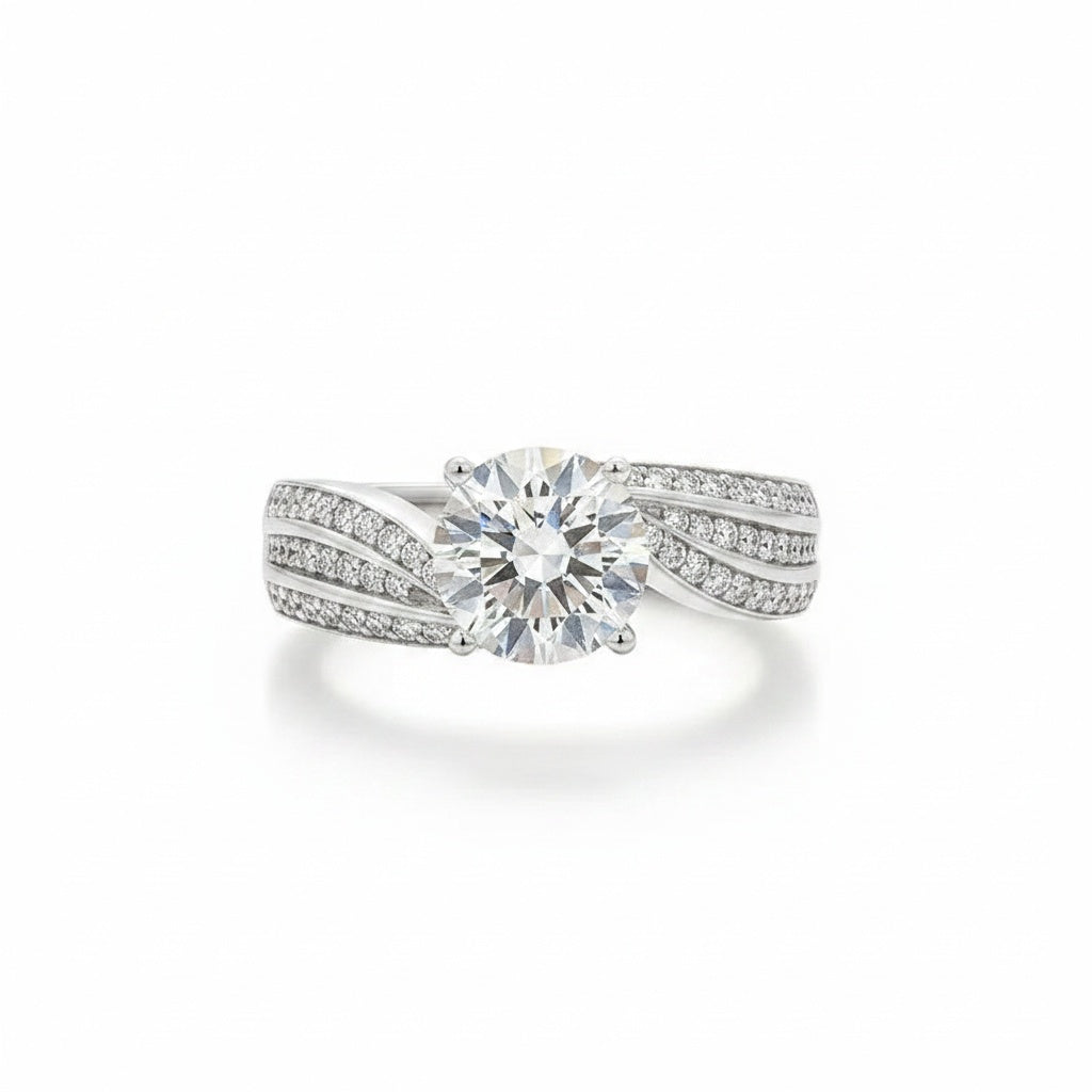 Aurevyn Moissanite 3.0 Ct Round Cut Twist White Gold Promise Ring