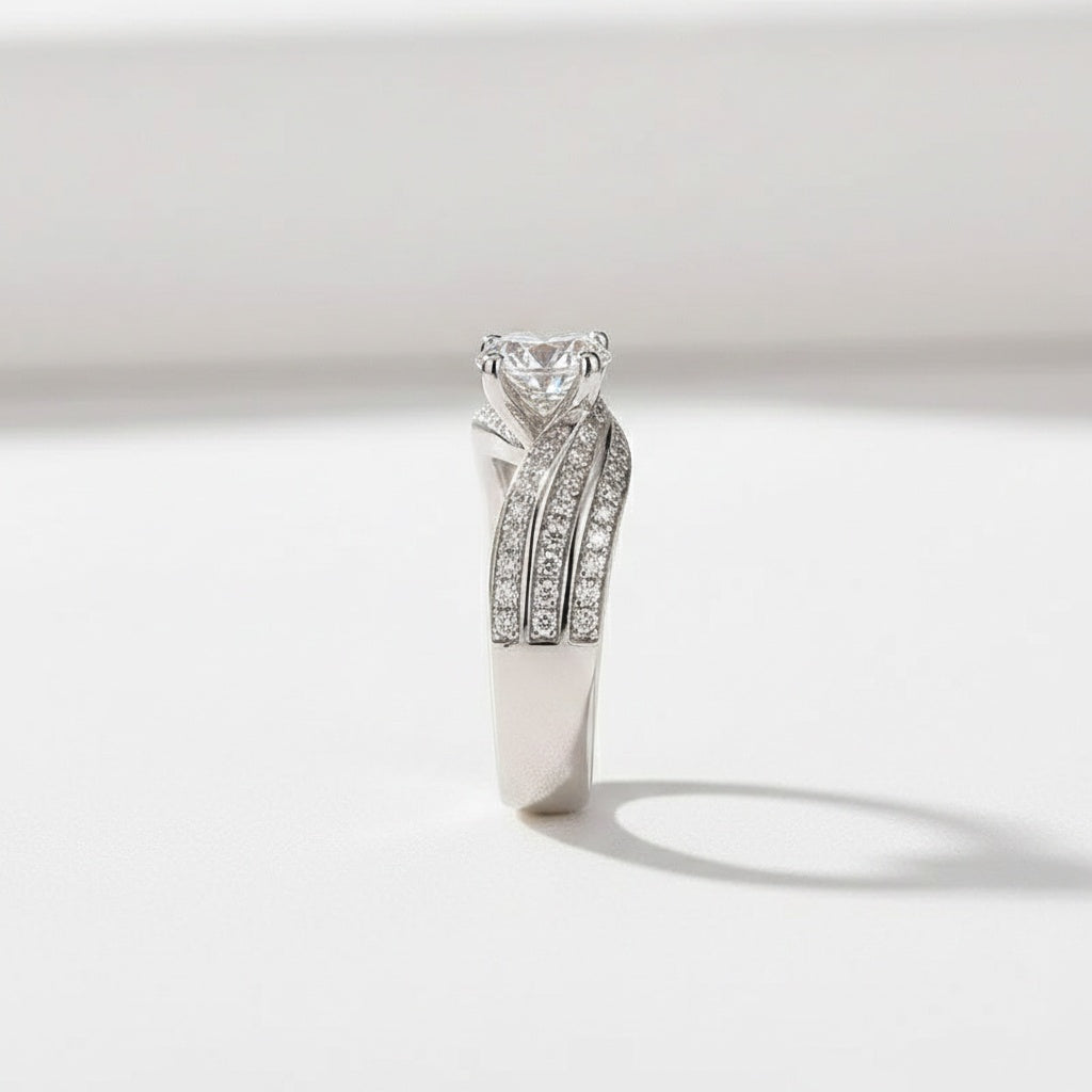 Aurevyn Moissanite 3.0 Ct Round Cut Twist White Gold Promise Ring