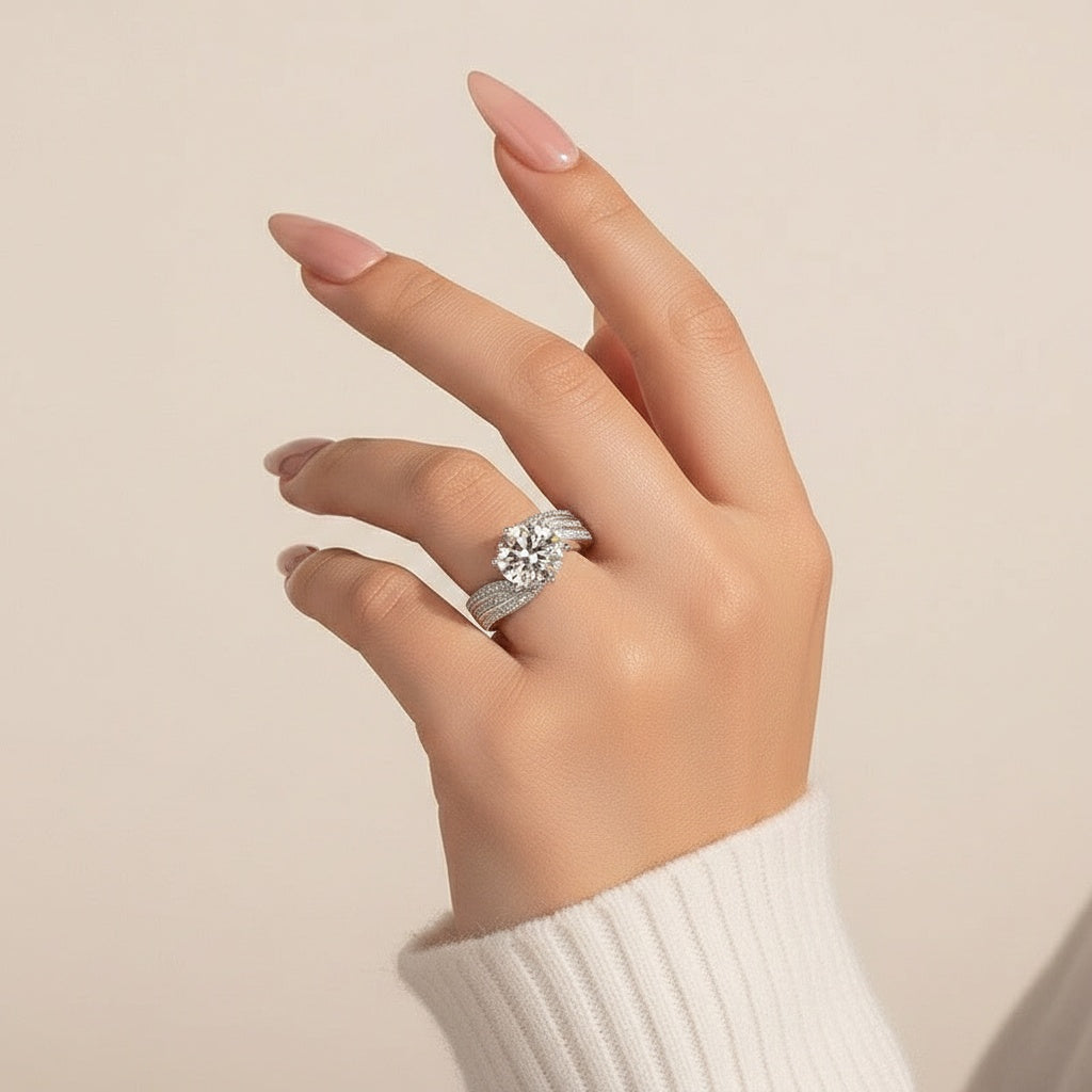 Aurevyn Moissanite 3.0 Ct Round Cut Twist White Gold Promise Ring