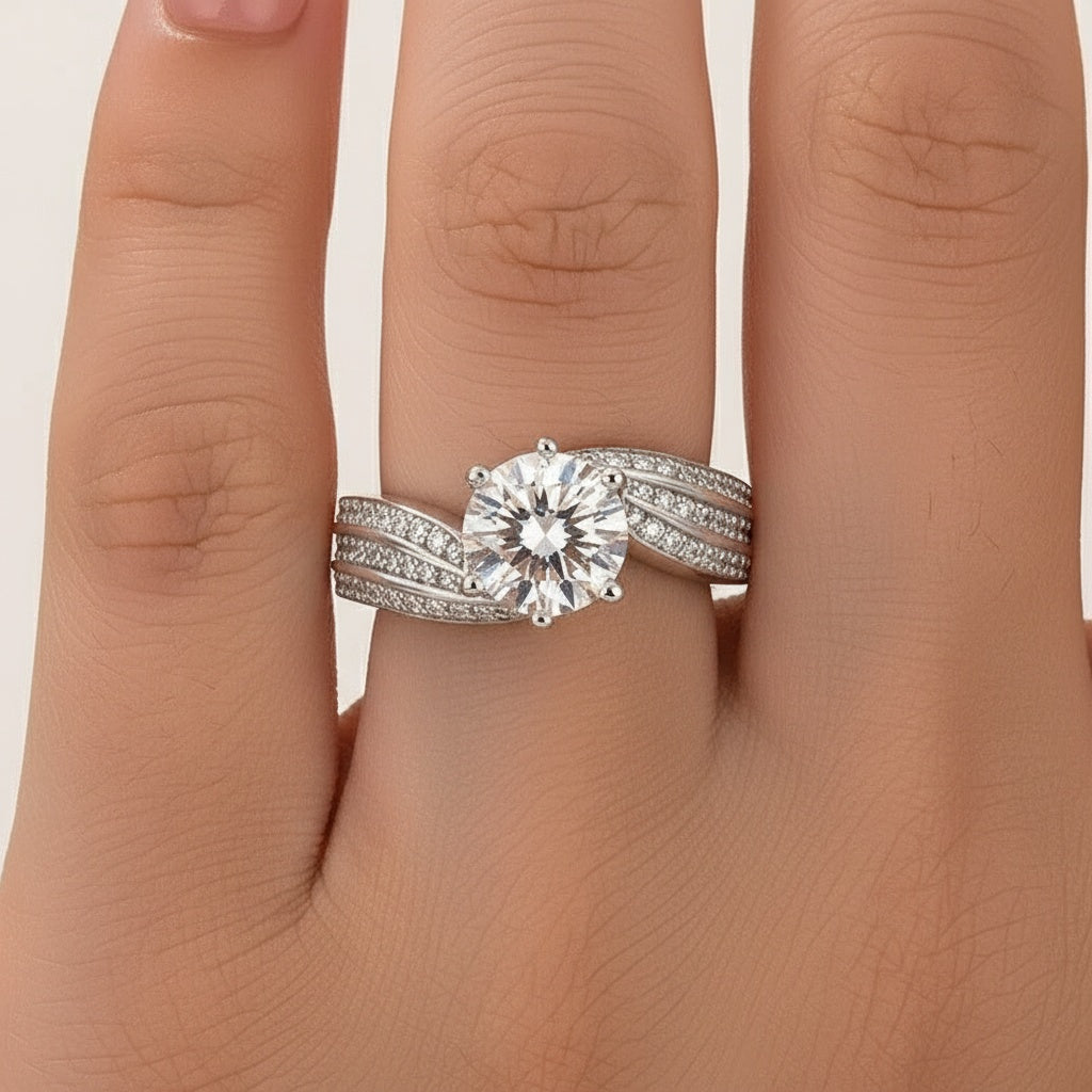 Aurevyn Moissanite 3.0 Ct Round Cut Twist White Gold Promise Ring