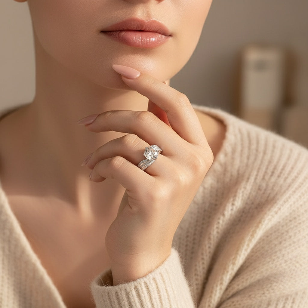 Aurevyn Moissanite 3.0 Ct Round Cut Twist White Gold Promise Ring