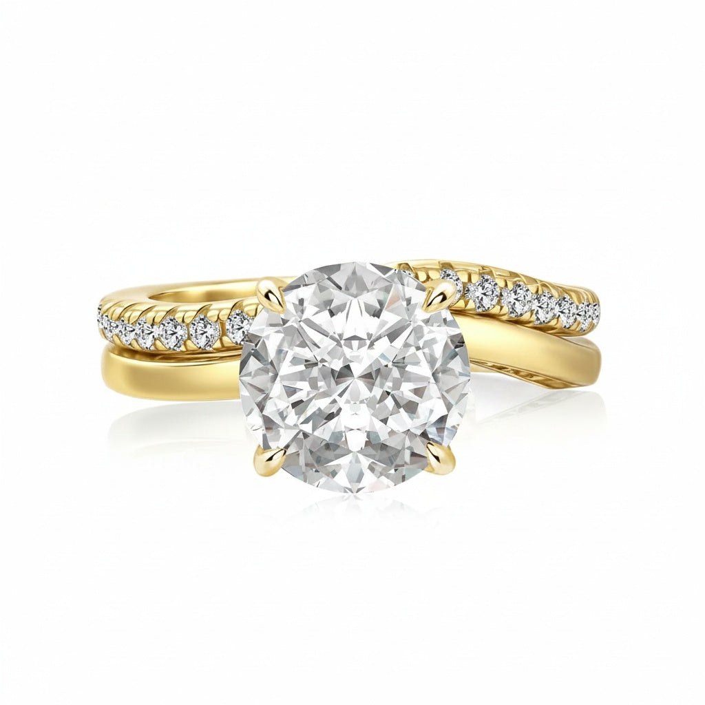 Aurevyn Moissanite 3.0Ct Channel Set Round Cut Curved Wedding Ring Set