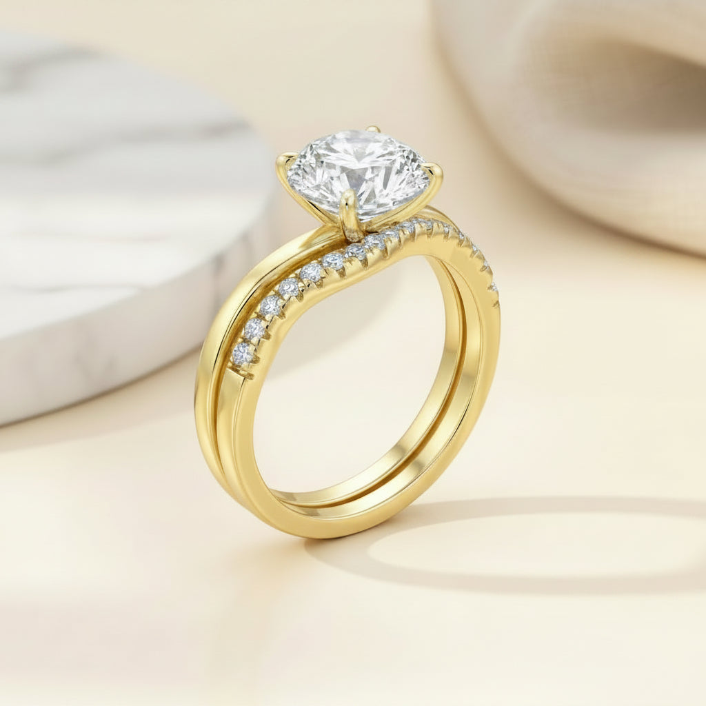 Aurevyn Moissanite 3.0Ct Channel Set Round Cut Curved Wedding Ring Set