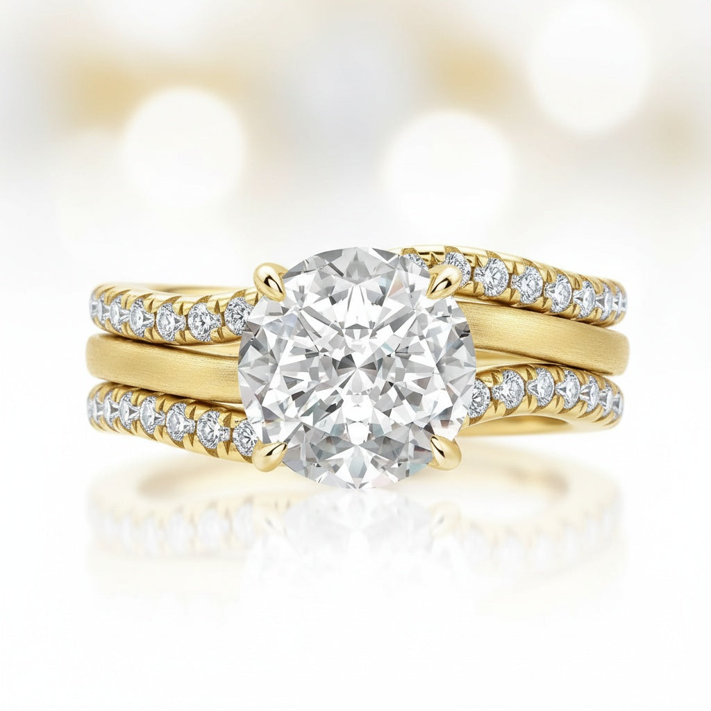 Aurevyn Moissanite 3.0Ct Channel Set Round Cut Curved Wedding Ring Set