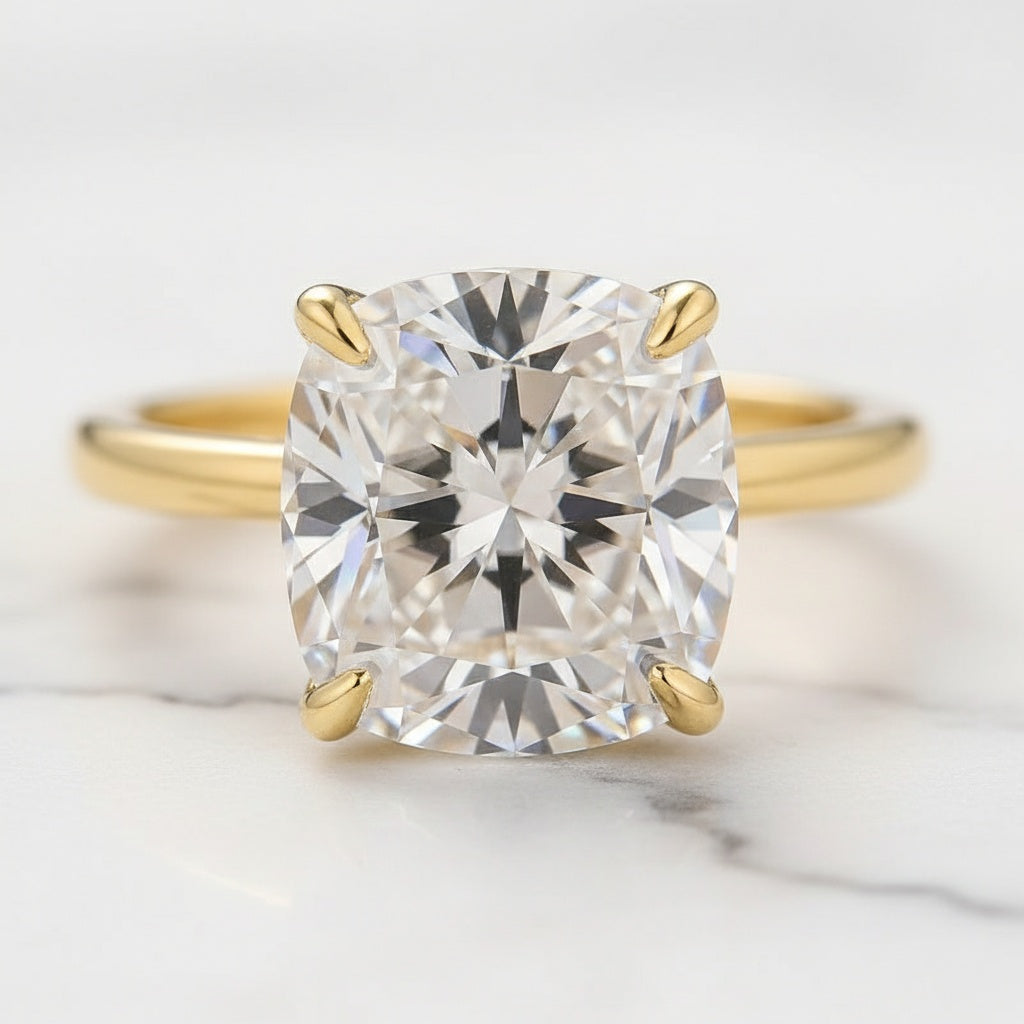 Aurevyn Moissanite 3.0Ct Cushion Cut Yellow Gold Travel Bridal Set