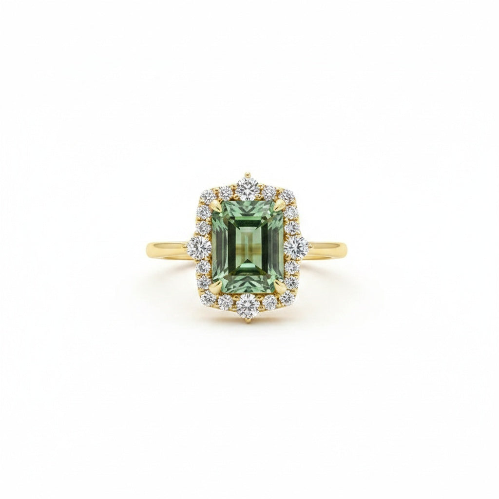 Aurevyn Moissanite 3.0Ct Halo Emerald Stone Emerald Cut Engagement Ring in Sterling Silver